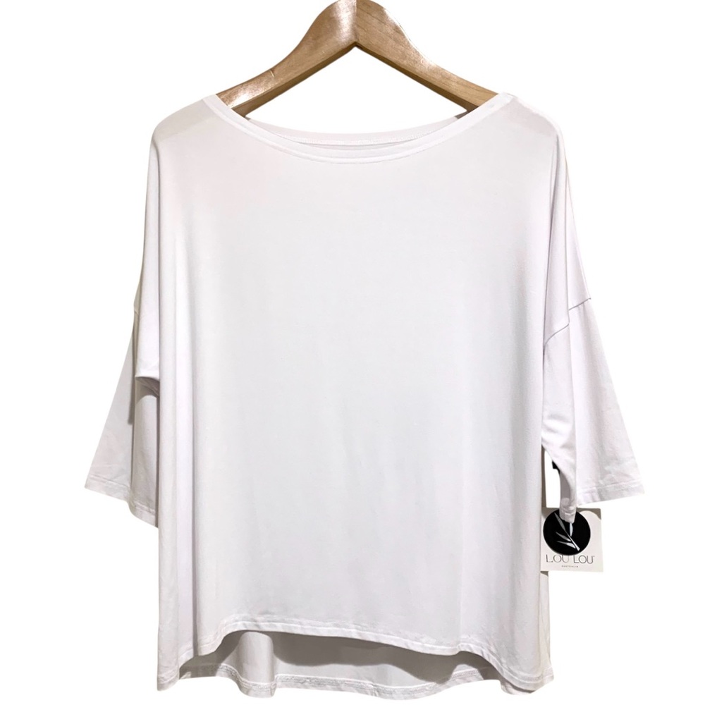 Lou Lou Australia Camila 3/4 Sleeve Bamboo Top White Size Large NWT Career - Picture 2 of 6